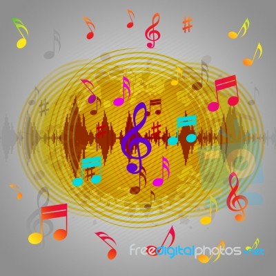 Yellow Music Background Shows Records Piece Or Melody
 Stock Image