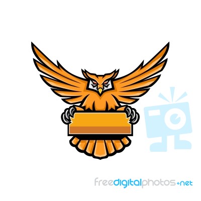 Yellow Owl Spreading Wings Banner Mascot Stock Image