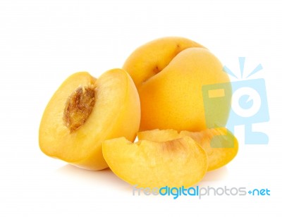 Yellow Peach Isolated On The White Background Stock Photo