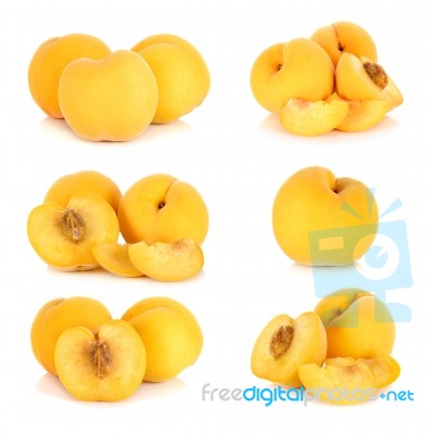 Yellow Peach Isolated On The White Background Stock Photo