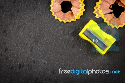 Yellow Shavings Pencil Stock Photo