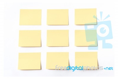 Yellow Sticky Notes On White Background Stock Photo