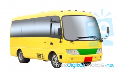 Yellow Tourist Mini Bus On White Background Stock Photo