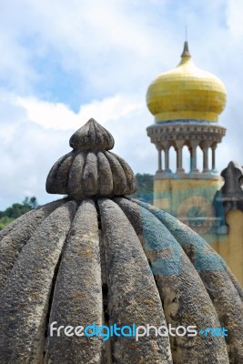 Yellow Tower Of Pena Palace In Sintra, Portugal Stock Photo