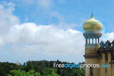 Yellow Tower Of Pena Palace In Sintra, Portugal Stock Photo