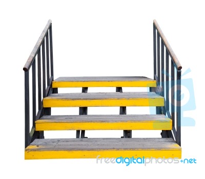 Yellow Wood Ladder Isolated White Stock Photo