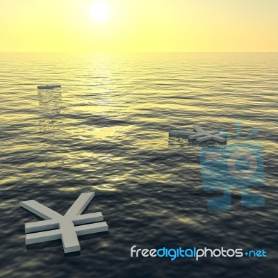 Yen Floating In Sea At Sunset Stock Image