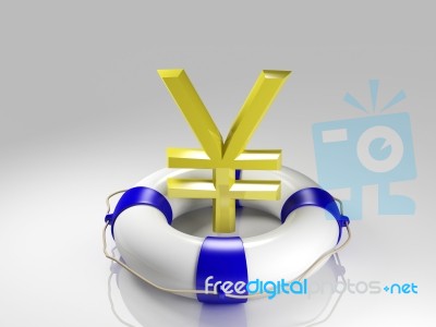 Yen Sign In The Lifebuoy Stock Image