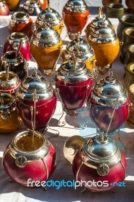 Yerba Mate Cups Sold In The Market In San Telmo, Buenos Aires, A… Stock Photo