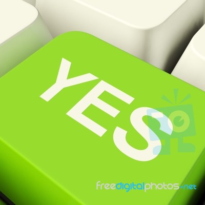 Yes Computer Key In Green Stock Image