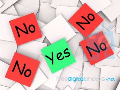 Yes No Post-it Notes Mean Positive Or Declining Stock Image