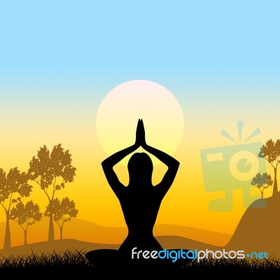 Yoga Pose Means Scenic Green And Meditate Stock Image