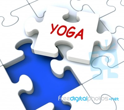 Yoga Puzzle Shows Meditate Meditation Health And Relaxation Stock Image