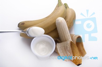 Yogurt To The Banana Stock Photo