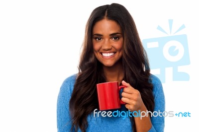 You Woman Enjoying Her Morning Coffee Stock Photo