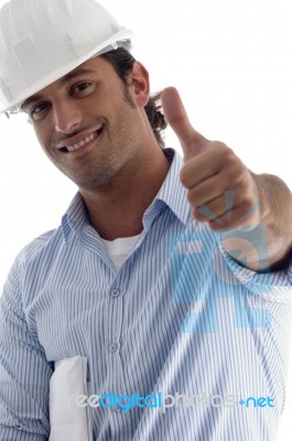 Young American Architect With Thumbs Up Hand Gesture Stock Photo