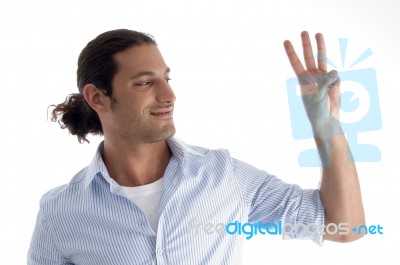 Young American Male With Counting Fingers Stock Photo