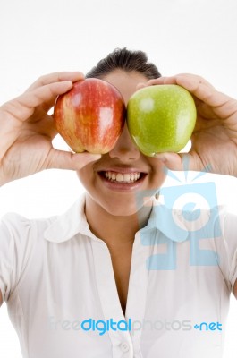 Young American Model With Apples Stock Photo