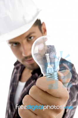 Young Architect Showing Electric Bulb Stock Photo