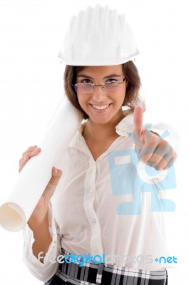 Young Architect With Thumbs Up Stock Photo