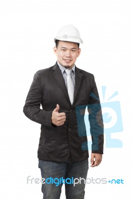 Young Asian Engineering Man Standing By Wearing Western Suit And… Stock Photo