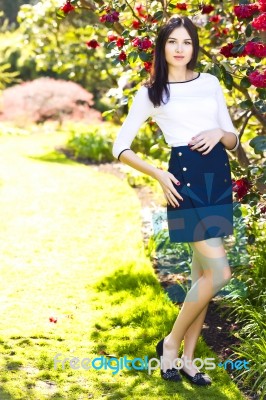 Young Beautiful Tall Woman With Long Straight Dark Hair Posing A… Stock Photo