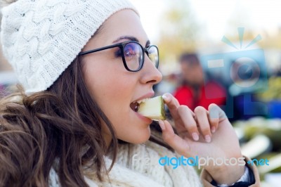 Young Beautiful Woman Shopping Fruit In A Market Stock Photo