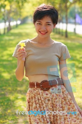 Young Beautiful Woman Wearing Simply Skirt Clothes Standing In P… Stock Photo