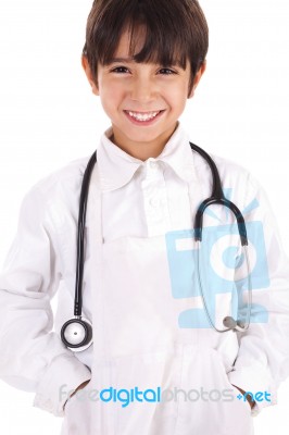 Young Boy Dressed As Doctor Stock Photo