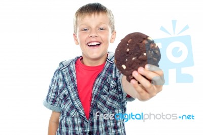 Young Boy Holding Chocolate Cookie Stock Photo