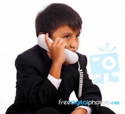 Young Boy Talking Phone Stock Photo