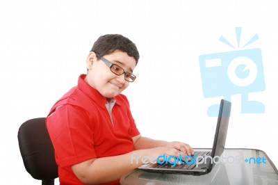 Young Boy With Computer Stock Photo