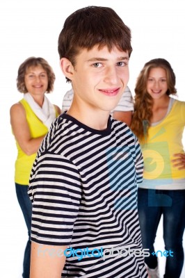 Young Boy With Family Stock Photo