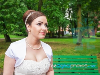 Young Bride Outside Closeup Stock Photo