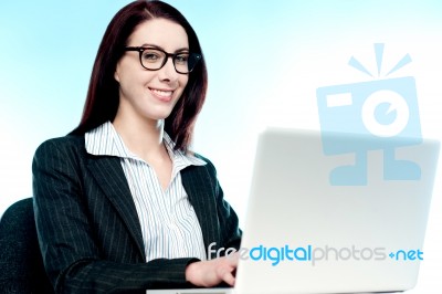 Young Business Executive Working On Laptop Stock Photo