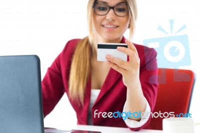 Young Business Girl Using Her Computer Stock Photo