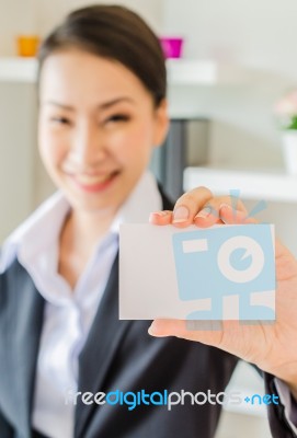 Young Business Show Empty Card Stock Photo