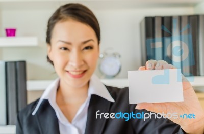 Young Business Show Empty Card Stock Photo