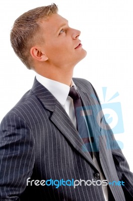 Young Businessman Looking Upward Stock Photo