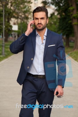 Young Businessman Using His Mobile Phone Stock Photo