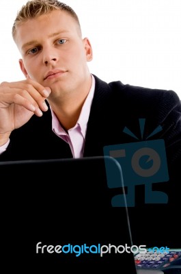 Young Businessman With Laptop Stock Photo