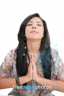 Young Caucasian Woman Praying Stock Photo