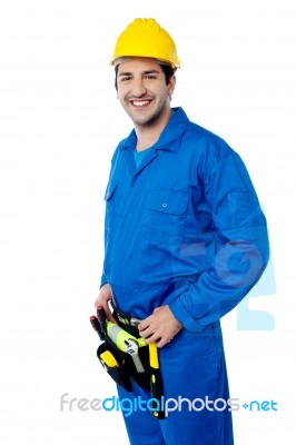 Young Civil Engineer Posing Over White Stock Photo