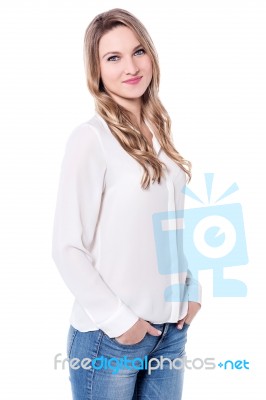 Young Confident Woman In A Trendy Casuals Stock Photo