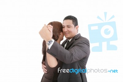 Young Couple Dancing Over White Background Stock Photo