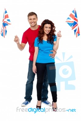 Young Couple Holding UK Flag Stock Photo