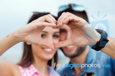 Young Couple In Love On The Street Stock Photo