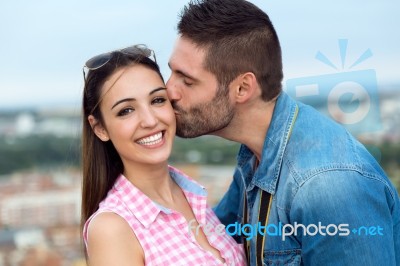 Young Couple In Love On The Street Stock Photo