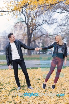 Young Couple In Park Stock Photo