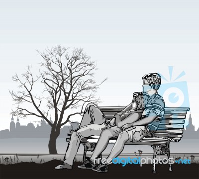 Young Couple On Bench Stock Image